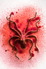 Octopus on splash blood background