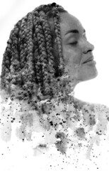 Paintography. A profile portrait of a woman combined with various ink splashes.