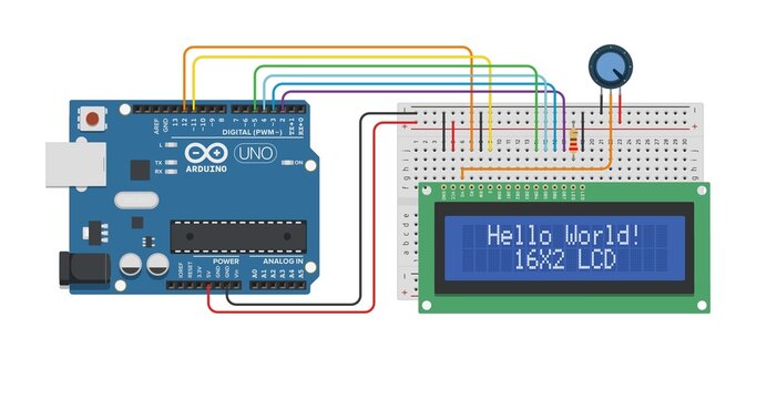 Arduino 16x2 character LCD screen circuit. Hello World.