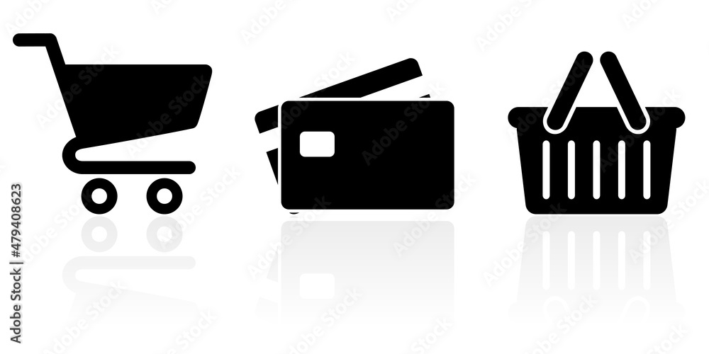 Poster web and internet business concept vector icon set, shopping cart, credit card and basket symbols iso