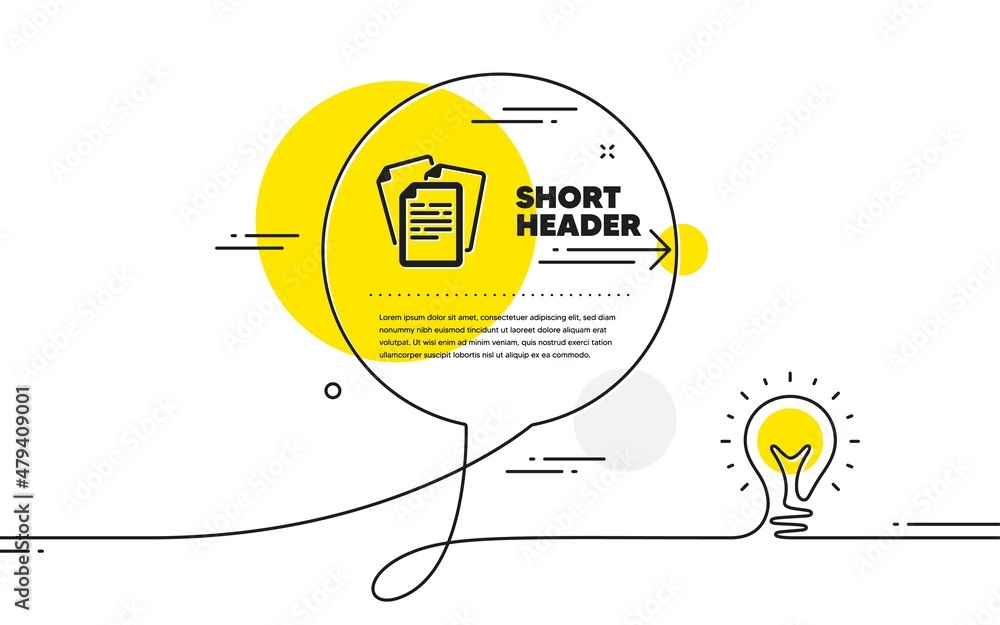 Poster documents icon. continuous line idea chat bubble banner. doc file page sign. office note symbol. doc