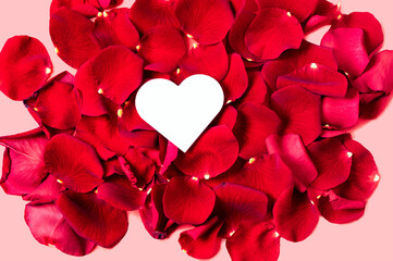 Large paper heart on red rose petals message valentine simple design