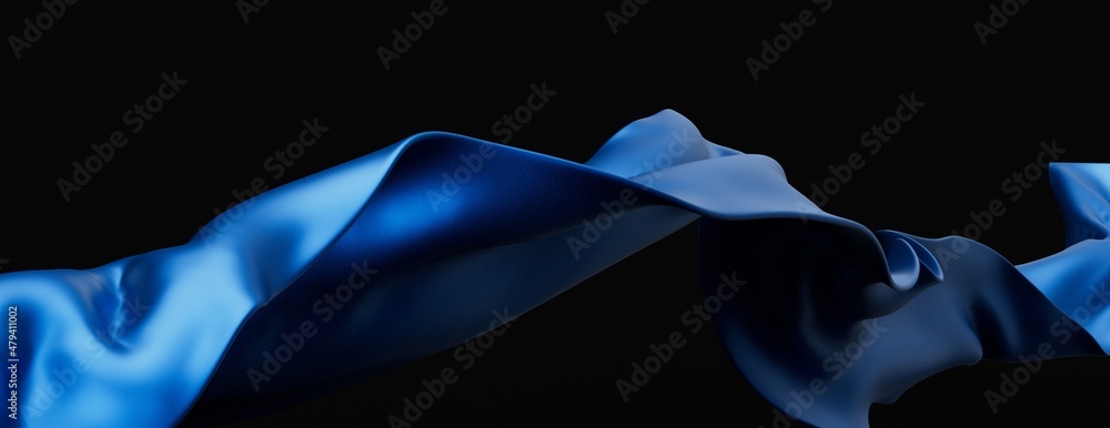 Poster 3D render abstract background of smooth lines of spline blue waves