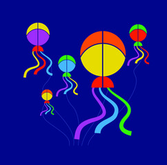 Girl head kites on sky vector. Women flying face vector.