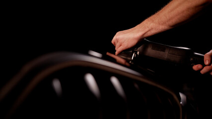 Car body polishing. Car body polishing process at the detailing workshop. Car detailing.