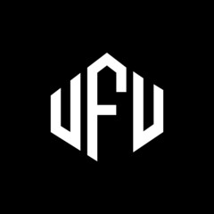 UFU letter logo design with polygon shape. UFU polygon and cube shape logo design. UFU hexagon vector logo template white and black colors. UFU monogram, business and real estate logo.