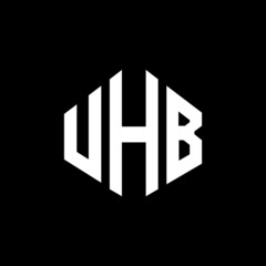 UHB letter logo design with polygon shape. UHB polygon and cube shape logo design. UHB hexagon vector logo template white and black colors. UHB monogram, business and real estate logo.