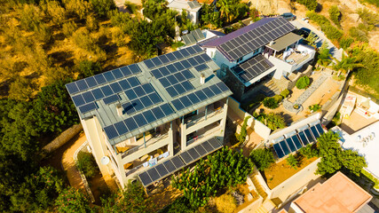 Large solar panel installation on roof