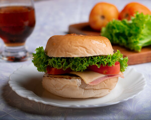sandwich with ham and vegetables