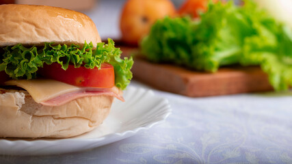sandwich with ham and vegetables