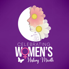 Women's History month is observed every year in March, is an annual declared month that highlights the contributions of women to events in history and contemporary society. Vector illustration design.