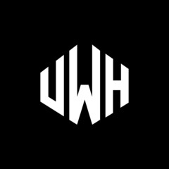 UWH letter logo design with polygon shape. UWH polygon and cube shape logo design. UWH hexagon vector logo template white and black colors. UWH monogram, business and real estate logo.