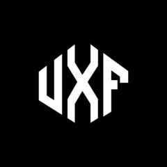 UXF letter logo design with polygon shape. UXF polygon and cube shape logo design. UXF hexagon vector logo template white and black colors. UXF monogram, business and real estate logo.