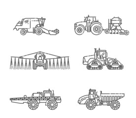 Agricultural machines. Industrial machinery icons - obrazy, fototapety, plakaty