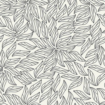 Abstract seamless pattern with leaves. Geometric botanical background. Vector illustration in line art style. Modern texture.