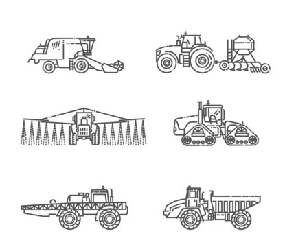 Agricultural machines. Industrial machinery icons