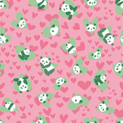 Obraz premium Panda Heart Seamless Pattern