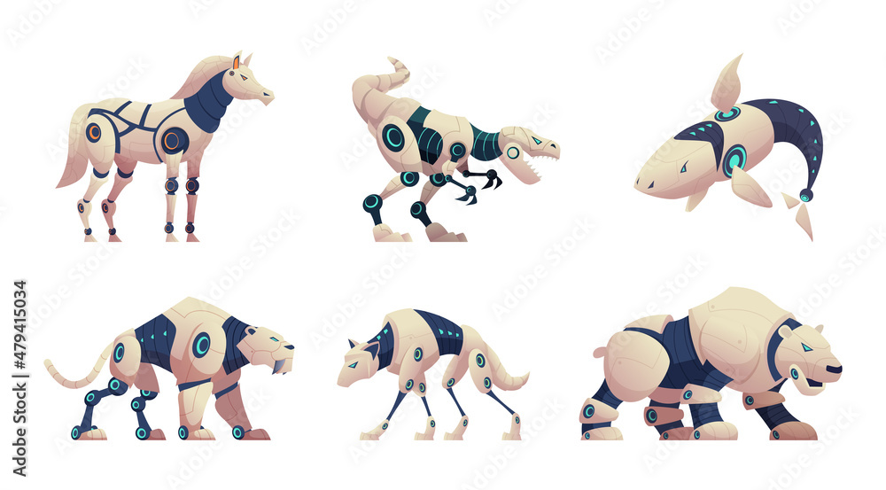 Aufkleber robotic animals. cyber technology futuristic androids from flora transformers smart mechanical mecha