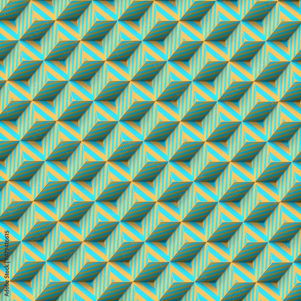 Poster Rectangular shapes with multicolored striped texture. 3d rendering digital illustration
