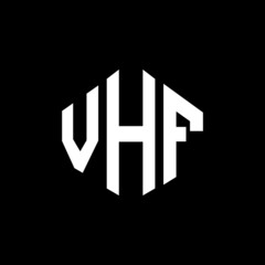 Obraz premium VHF letter logo design with polygon shape. VHF polygon and cube shape logo design. VHF hexagon vector logo template white and black colors. VHF monogram, business and real estate logo.