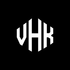 VHK letter logo design with polygon shape. VHK polygon and cube shape logo design. VHK hexagon vector logo template white and black colors. VHK monogram, business and real estate logo.