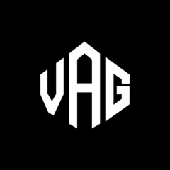 VAG letter logo design with polygon shape. VAG polygon and cube shape logo design. VAG hexagon vector logo template white and black colors. VAG monogram, business and real estate logo.