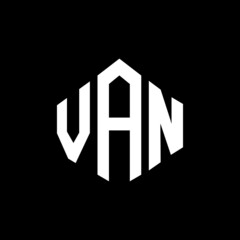 VAN letter logo design with polygon shape. VAN polygon and cube shape logo design. VAN hexagon vector logo template white and black colors. VAN monogram, business and real estate logo.