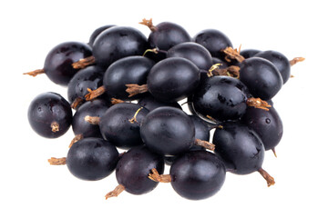 heap of black gooseberries isolated on white
