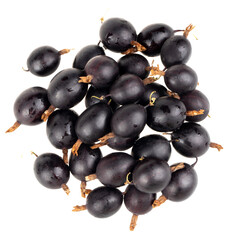 heap of black gooseberries isolated on white