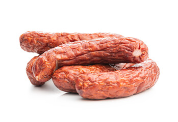 The smoked sausage. Pork salami.