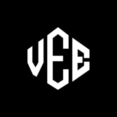 VEE letter logo design with polygon shape. VEE polygon and cube shape logo design. VEE hexagon vector logo template white and black colors. VEE monogram, business and real estate logo.