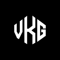 VKG letter logo design with polygon shape. VKG polygon and cube shape logo design. VKG hexagon vector logo template white and black colors. VKG monogram, business and real estate logo.