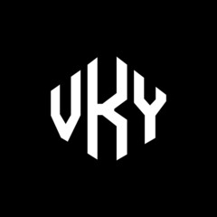 VKY letter logo design with polygon shape. VKY polygon and cube shape logo design. VKY hexagon vector logo template white and black colors. VKY monogram, business and real estate logo.