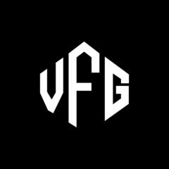 Obraz premium VFG letter logo design with polygon shape. VFG polygon and cube shape logo design. VFG hexagon vector logo template white and black colors. VFG monogram, business and real estate logo.