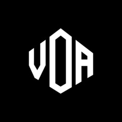 VOA letter logo design with polygon shape. VOA polygon and cube shape logo design. VOA hexagon vector logo template white and black colors. VOA monogram, business and real estate logo.