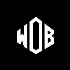 WOB letter logo design with polygon shape. WOB polygon and cube shape logo design. WOB hexagon vector logo template white and black colors. WOB monogram, business and real estate logo.