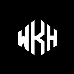 WKH letter logo design with polygon shape. WKH polygon and cube shape logo design. WKH hexagon vector logo template white and black colors. WKH monogram, business and real estate logo.