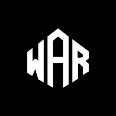 WAR letter logo design with polygon shape. WAR polygon and cube shape logo design. WAR hexagon vector logo template white and black colors. WAR monogram, business and real estate logo.