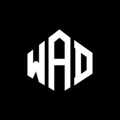 WAD letter logo design with polygon shape. WAD polygon and cube shape logo design. WAD hexagon vector logo template white and black colors. WAD monogram, business and real estate logo.