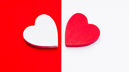 Template on the theme of valentine's day, romantic letterhead for cards, invitations, copy space.Valentine s day concept.Greeting card. Love concept.Two hearts red and white on a mixed background