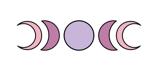 Trendy magic moon phases with black outline. Crescent and full luna design illustration as mystical symbol of modern bohemian science. Celestial boho planet shape in vector aesthetic hand drawing