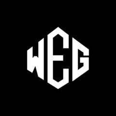 WEG letter logo design with polygon shape. WEG polygon and cube shape logo design. WEG hexagon vector logo template white and black colors. WEG monogram, business and real estate logo.