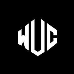 WUC letter logo design with polygon shape. WUC polygon and cube shape logo design. WUC hexagon vector logo template white and black colors. WUC monogram, business and real estate logo.