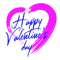Happy Valentine's Day greetings in the heart. Pink heart drawn by a brush.. Valentine's day symbol.