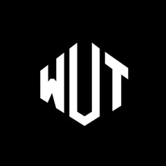 WUT letter logo design with polygon shape. WUT polygon and cube shape logo design. WUT hexagon vector logo template white and black colors. WUT monogram, business and real estate logo.