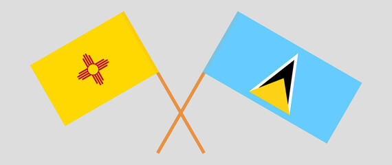 Crossed flags of the State of New Mexico and Saint Lucia. Official colors. Correct proportion
