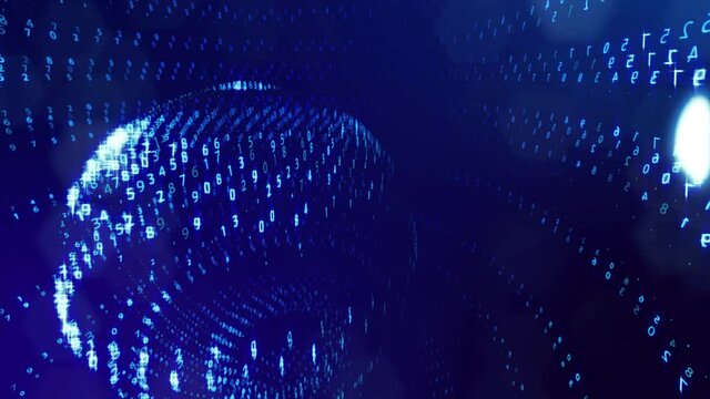3d loop background, concept of digital data processing, calculation and visualization of computation. Counters of numbers in rows of lines on spheres. Blue digital information bg with numbers. Sci-fi