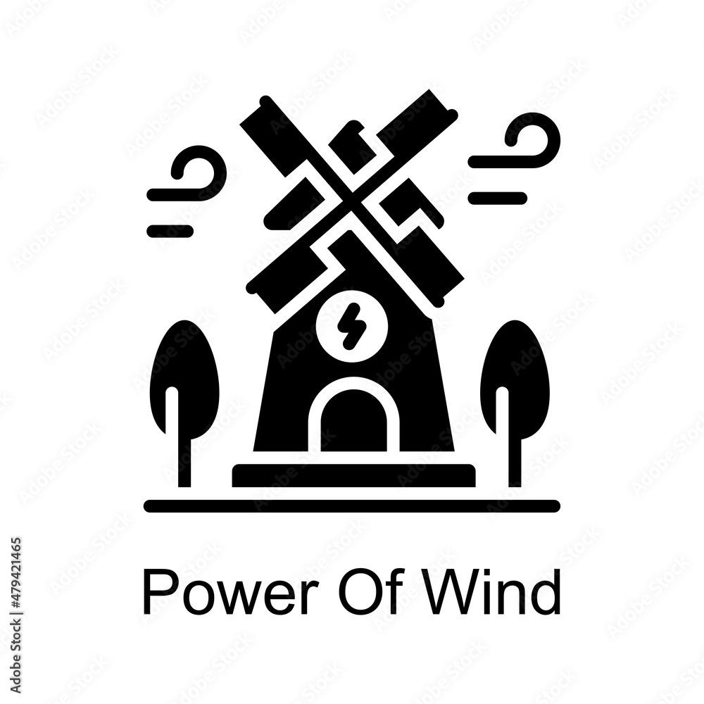 Poster power of wind vector solid icon for web isolated on white background eps 10 file