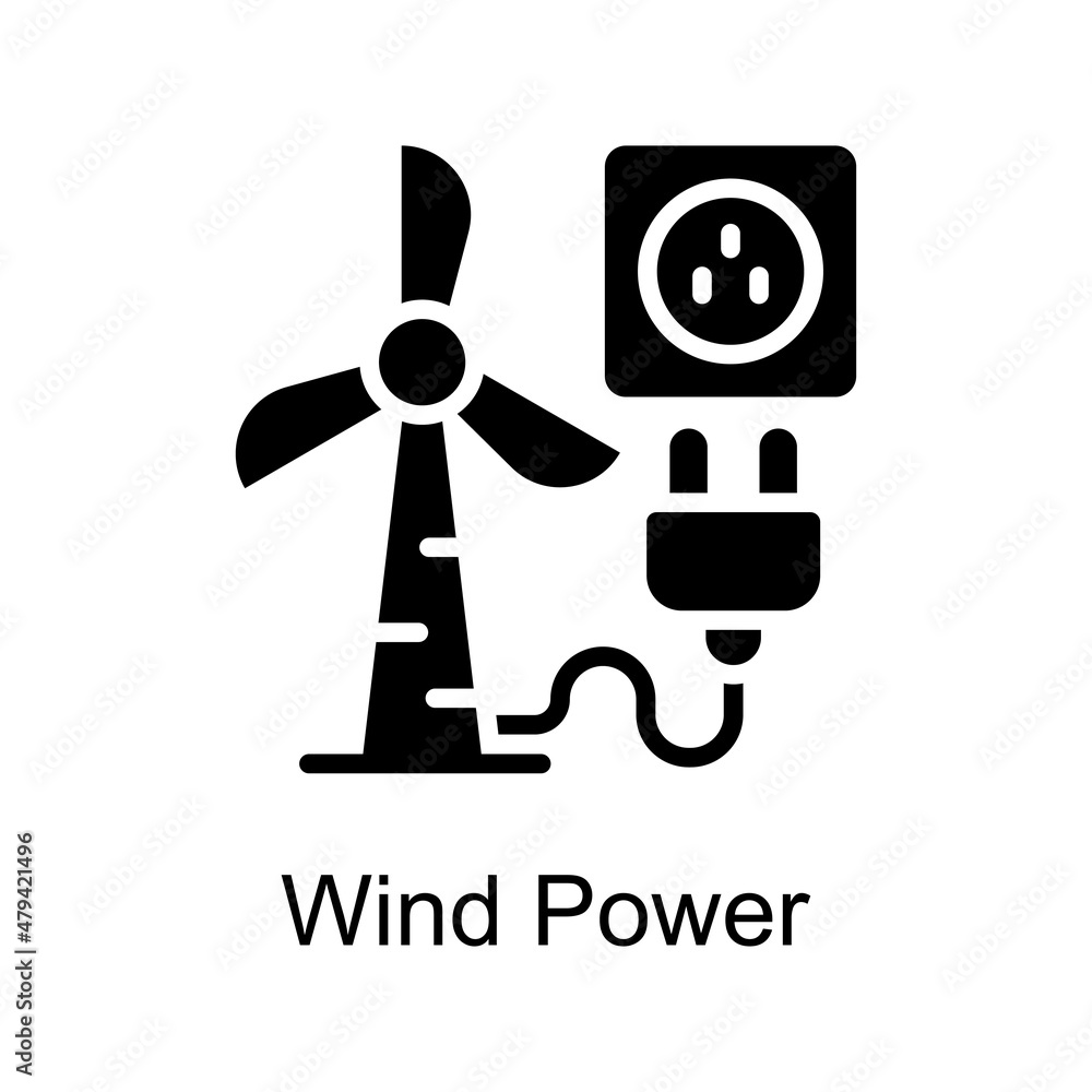 Poster wind power vector solid icon for web isolated on white background eps 10 file
