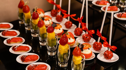 Candy bar. Table with sweets, candies, dessert
